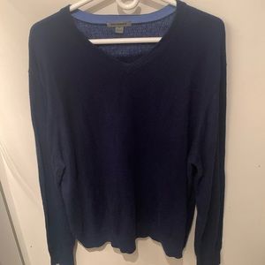 Ultra Luxurious Dark Blue 55% Silk Blend v neck sweater SZ xl